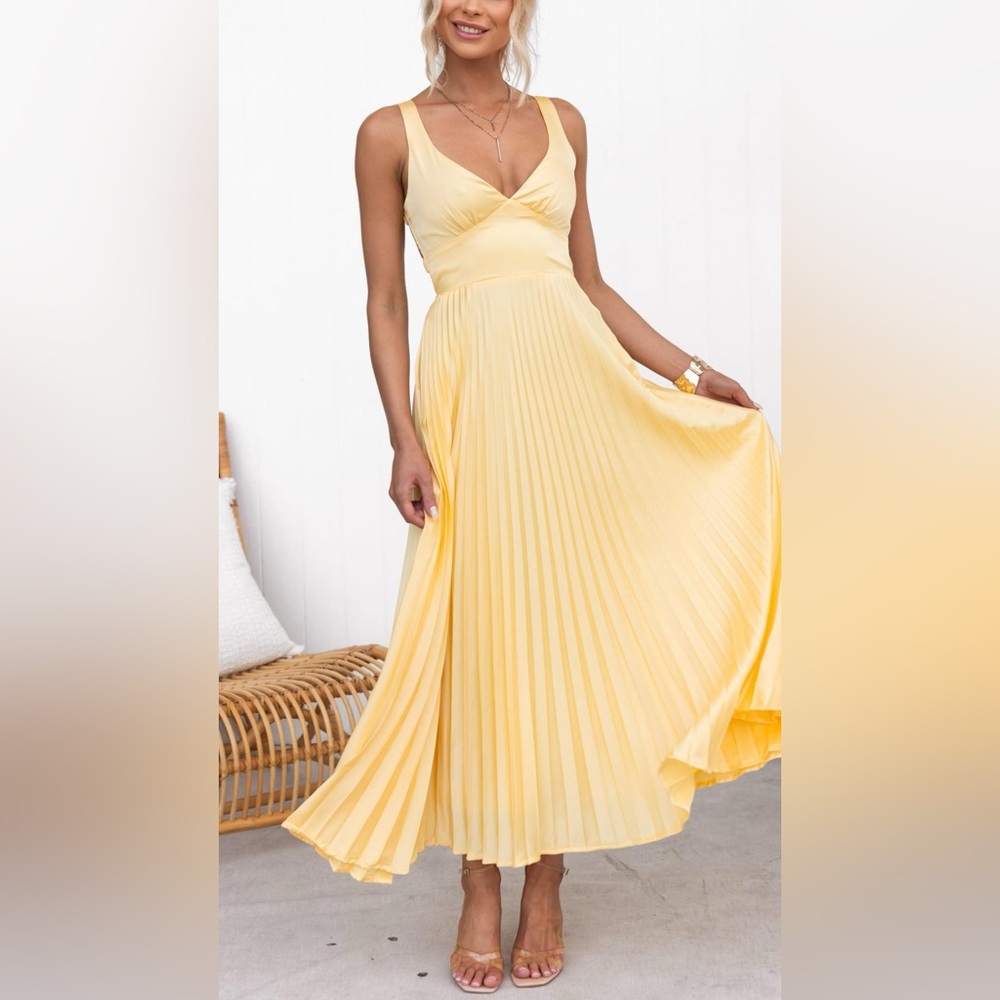 NWT - Yellow Pleated Maxi Dress